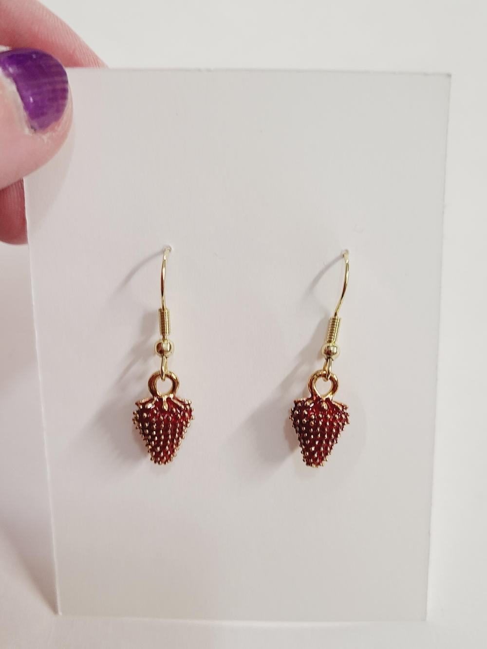 Gold-Tone Red Beaded Strawberry Drop Earrings - Women Jewelry